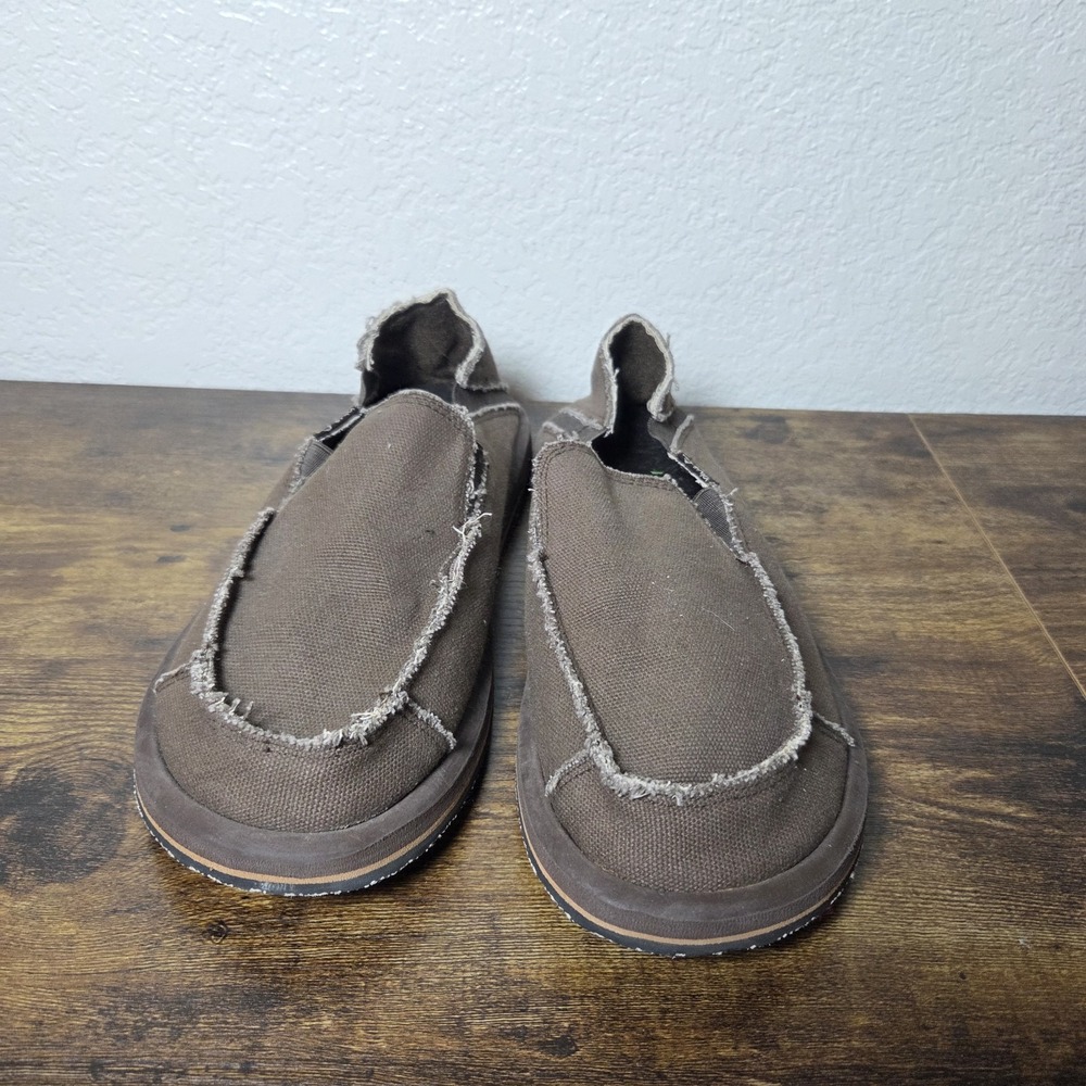 Rocket Slip On Shoes Men 9 Brown Canvas Frayed Edge Casual Beach Loafers 335031